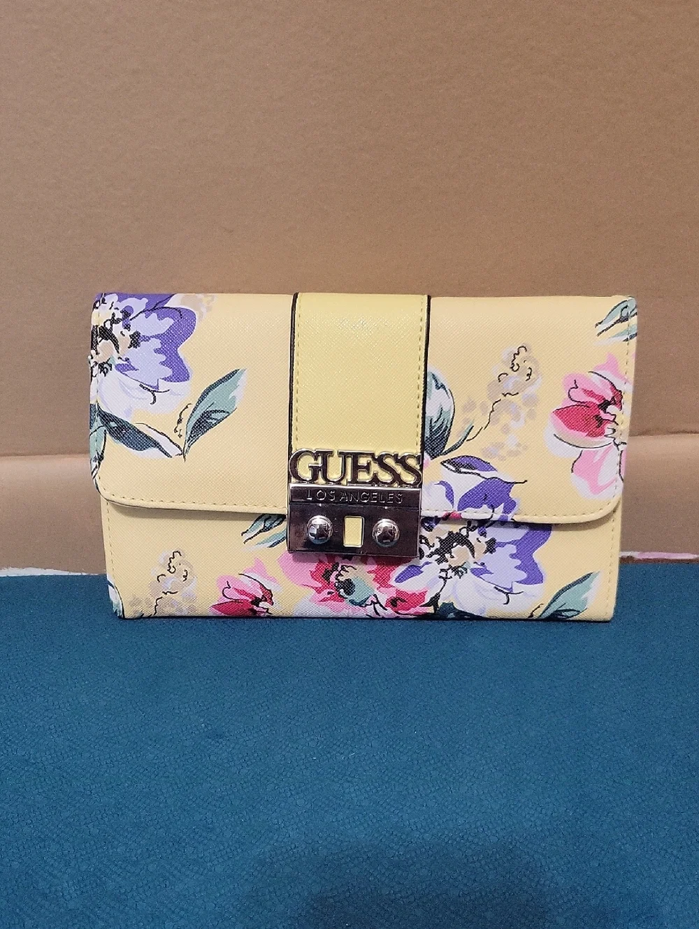 💐GUESS Yellow Floral Mini Backpack with Pastel Blooms with Matching Long Wallet